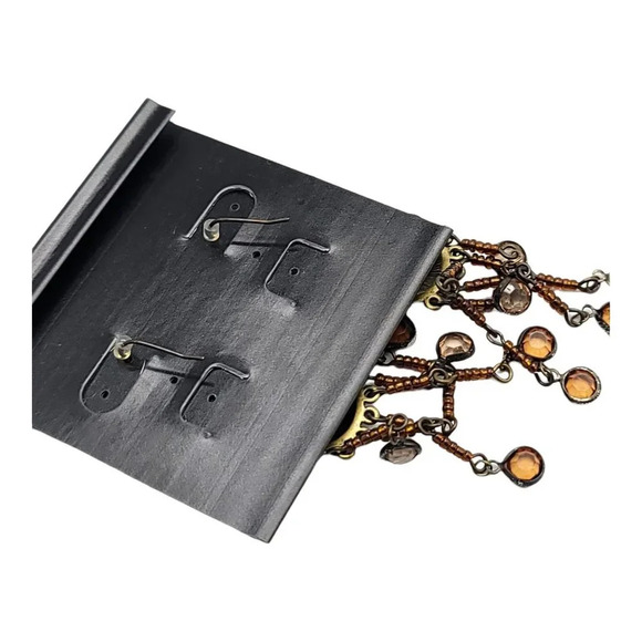 Darlene Group Bohemian Style Champagne Glass Bead Graduated Dangle Earrings Taup - Picture 4 of 4